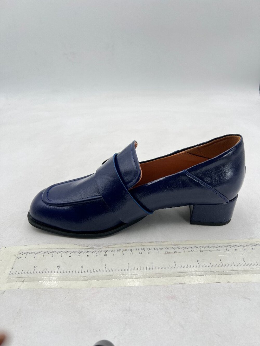 YDN Navy Square Toe Loafers Slip on Block Low Heel Pumps Buckle Wear Shoes